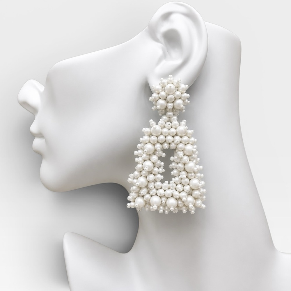 White Beaded Statement Drop Earrings 
Women Jewelry